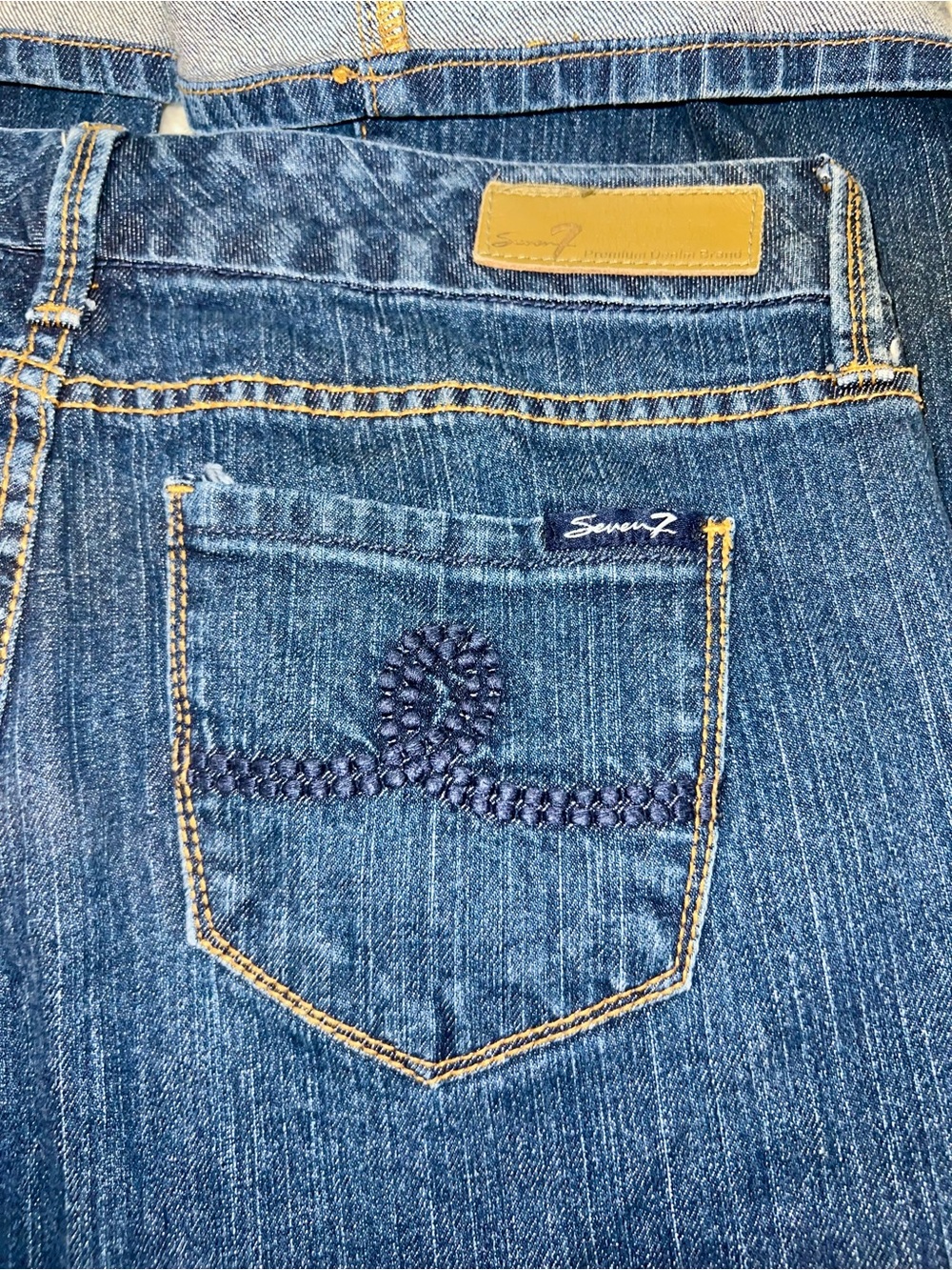 Seven7 Medium Blue Denim Jeans with Navy Embroidered Back Pocket